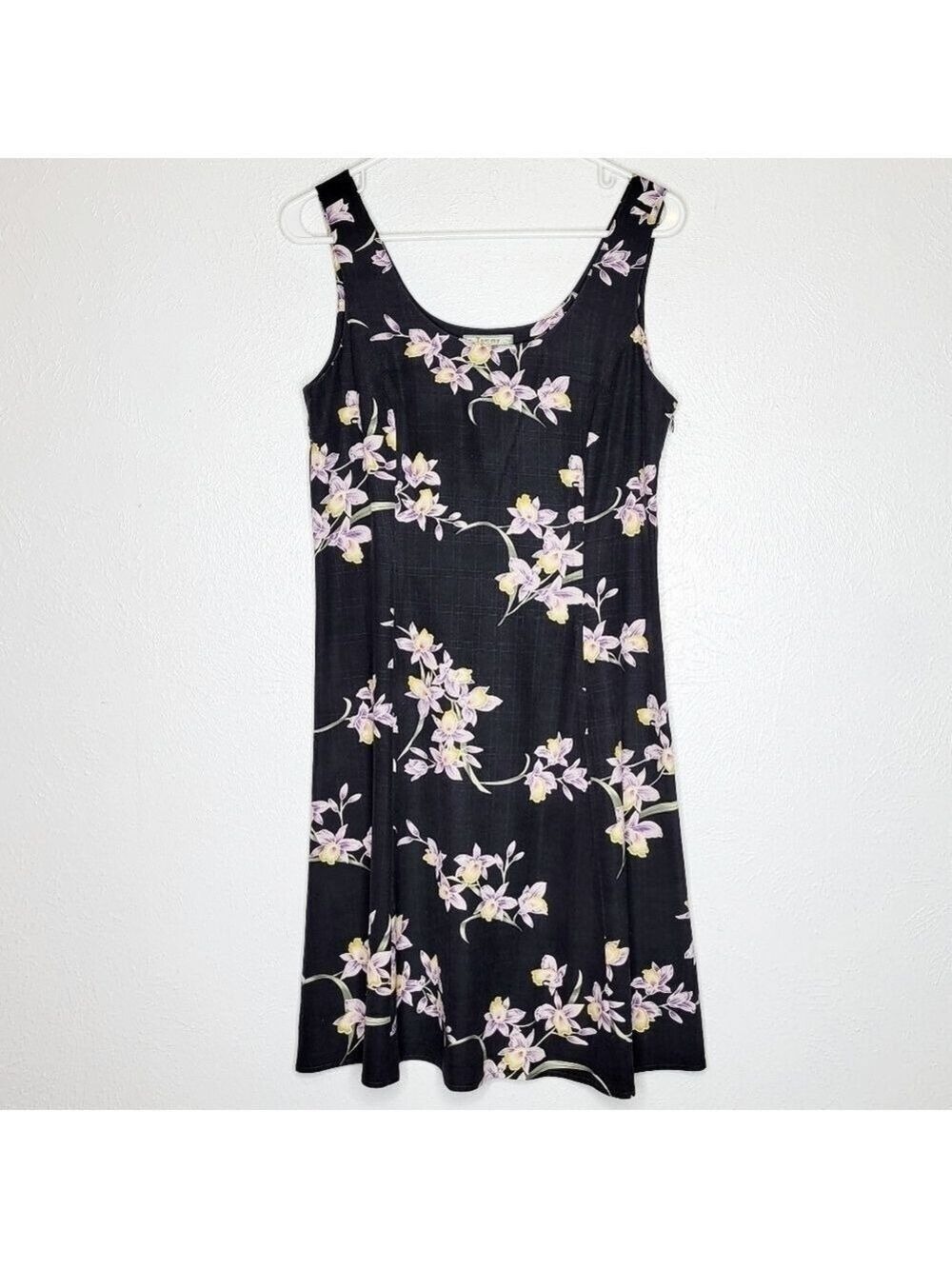 Vintage Tommy Bahamas Silk Floral Black Sleeveless Midi Dress Women's Size 6